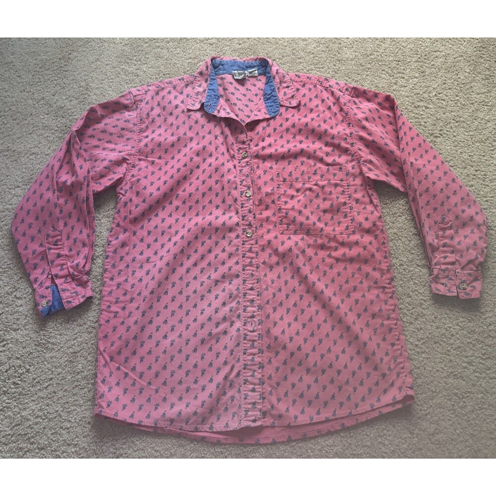 Vintage Sudden Impact Pink Blue Horse Floral Print Button Down Shirt Small